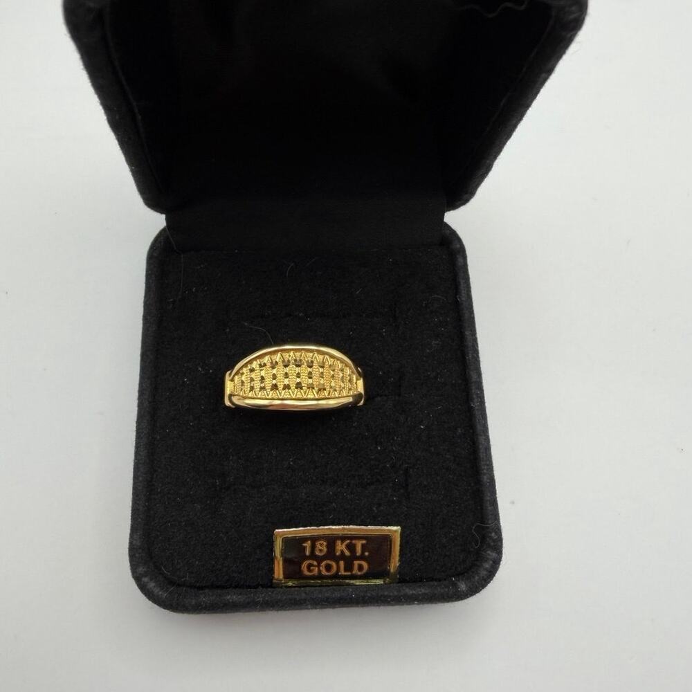 Vintage 18K Yellow Gold Nugget Textured Lattice Signet Ring Size 9.25 2.56g 18KT